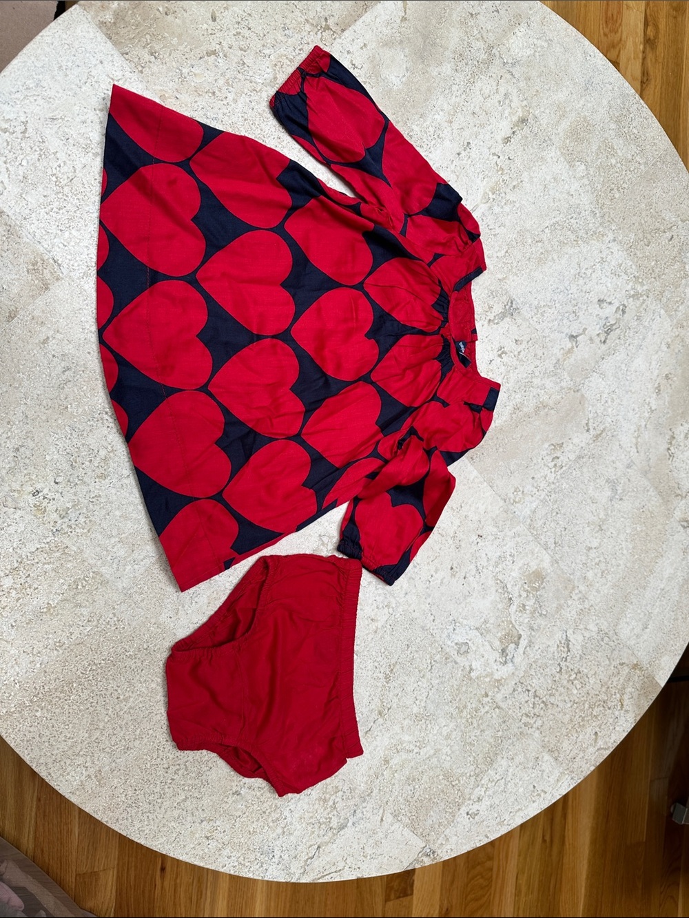 GAP Red and Navy Heart-Print Dress with Red Bloomers